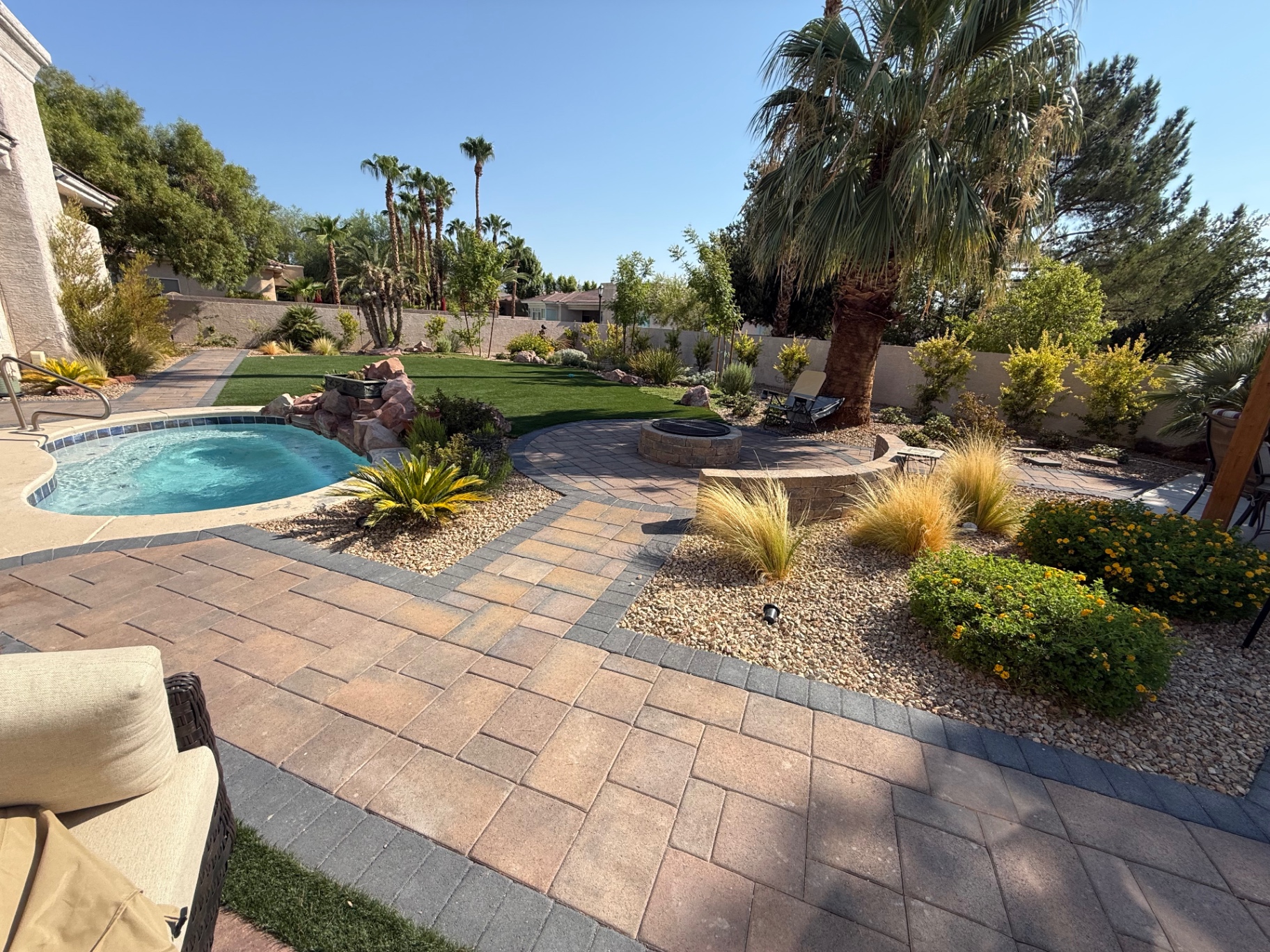 Backyard Fire Pit & Pool Installation — after