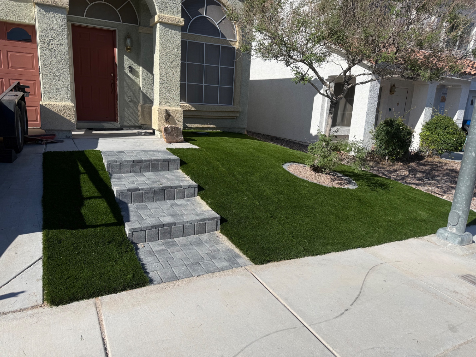 Front Yard Turf & Paver Steps — after
